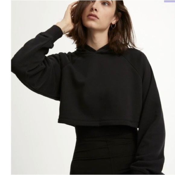 Bandier x Something Navy Cropped Pullover Hoodie in Black - Picture 1 of 12